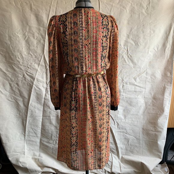 Summer | Vintage Dress, Crêpe w/ Scale Pattern, Asymmetrical | Size 9-10 - Picture 6 of 10